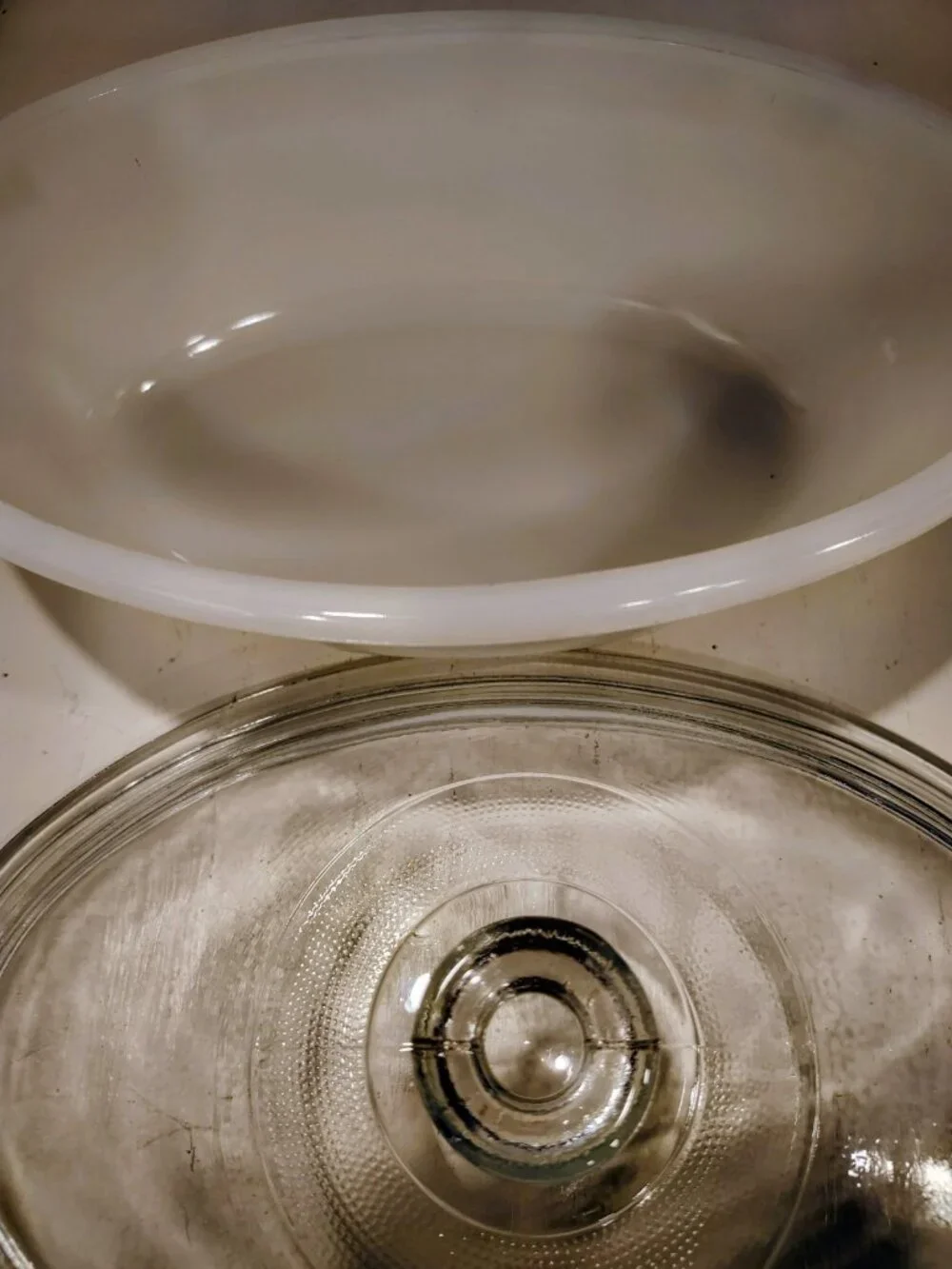 Vintage Glasbake Casserole Dish w/ Lid, 1 QT, Milk Glass
